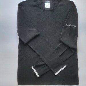 CHANEL Paris Makeup Artist black sweater, white trim, size 50 EUR, 16/18 US